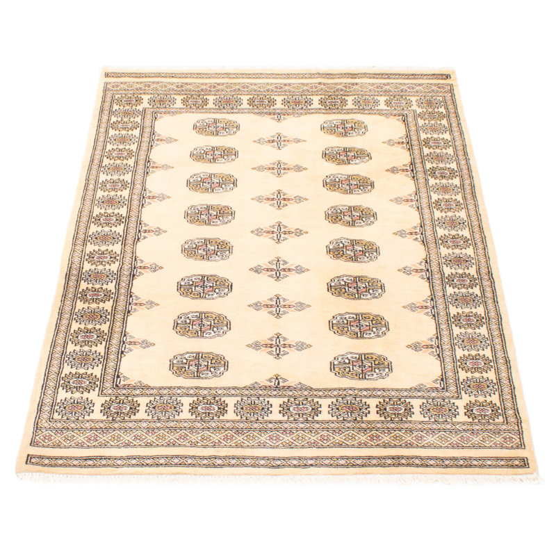 Tapis unique en laine noué à la main Peshawar Bokhara 4 pi 0 po x 6 pi 2 po