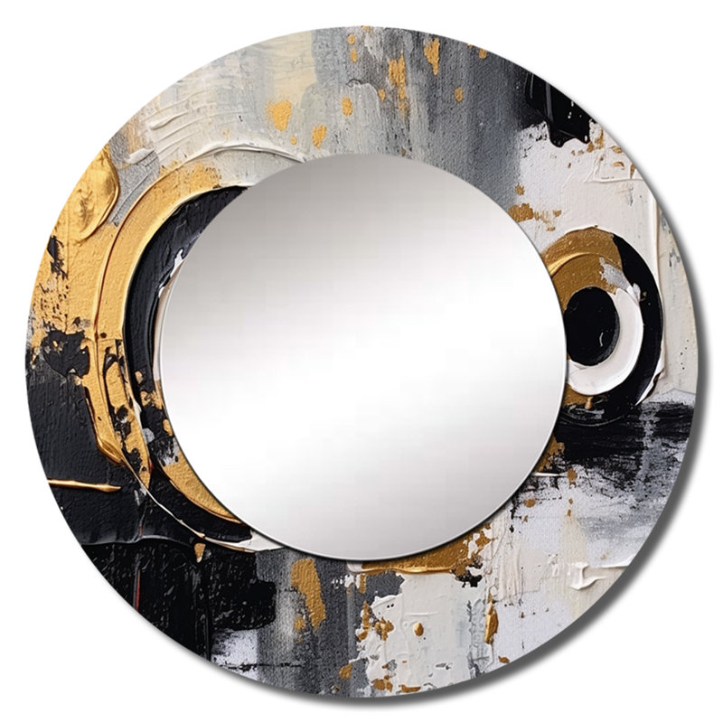 Or noir aux multiples facettes tourbillons - miroir mural décoratif cubique, miroir rond moderne, impression d'art en métal