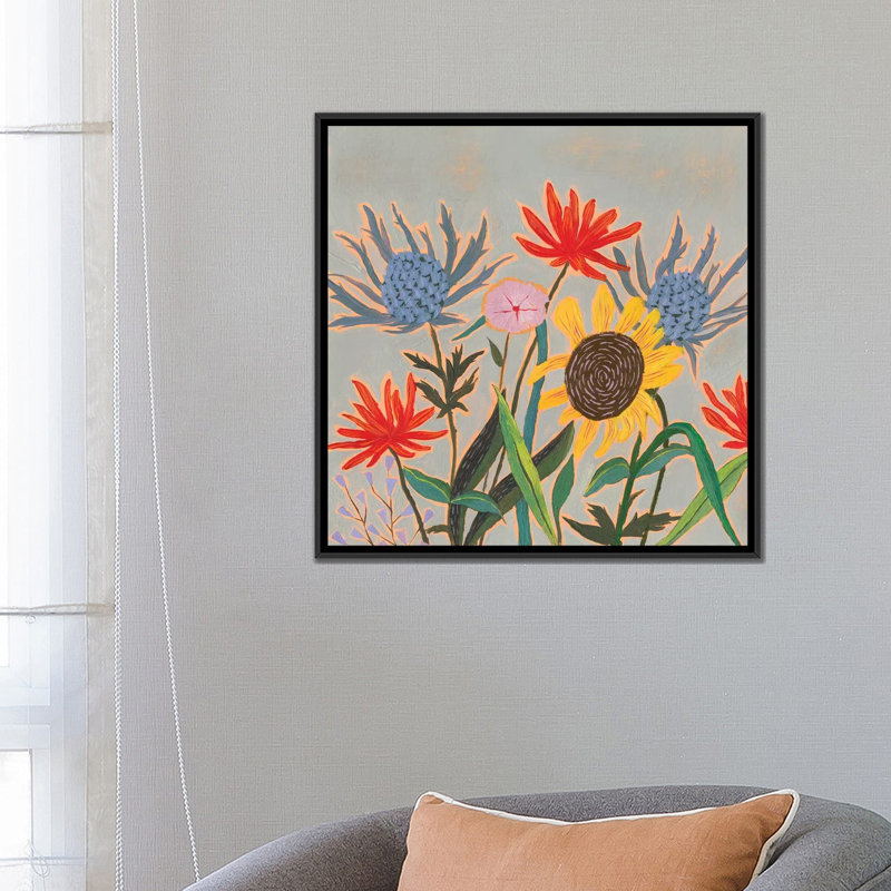 «Thistle Bouquet II», reproduction d'impression sur toile tendue, H 18 po x l 18 po x P 1,5 po, Toile avec cadre noir