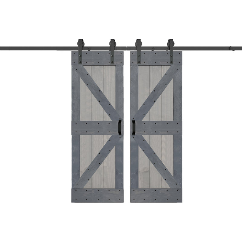 Porte de grange double lambrissée peinte avec panneau et quincaillerie d'installation - assemblage requis, 60 po x 84 po