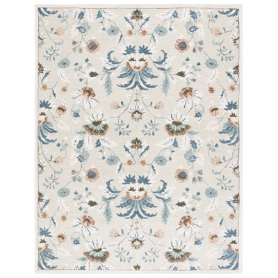 Oech Hand Tufted Wool/Cotton Performance Floral Rug in Sage/Blue