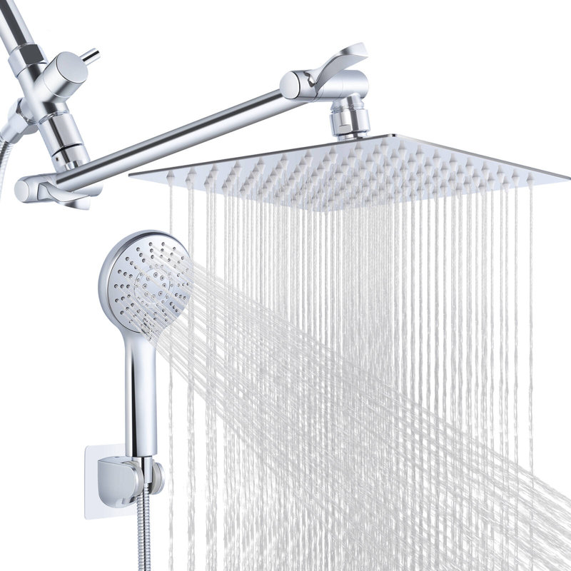 Dual Shower Heads with Handheld Spray Combo, 8 Inch High Pressure Rainfall Shower Head, Chrome