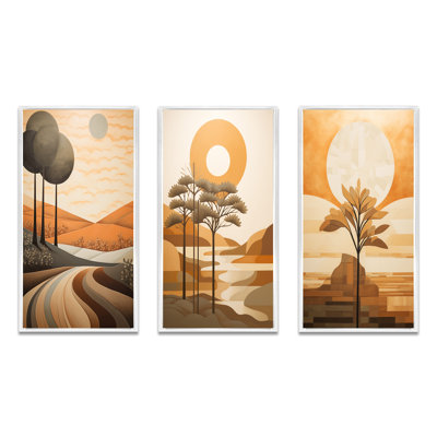 «Full Moon River Glow Retro Landscape», 3 pièces