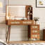 Meuble-lavabo vintage 47 po avec miroir à DEL, 5 tiroirs de rangement et luminosité réglable, noyer-233466344