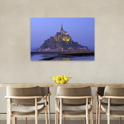 Illuminated Mont Saint Michel At Dusk, Normandy, France Contemporary Wall Art
