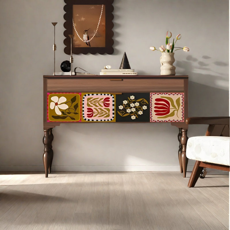 Retro Classical Elegant Console Table with Drawers, Brown