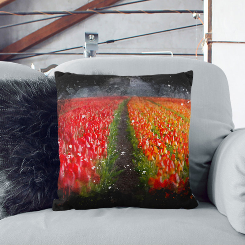 Field of Tulips Paint Splash Scatter Cushion, 55cm H x 55cm W x 20cm D, Stone