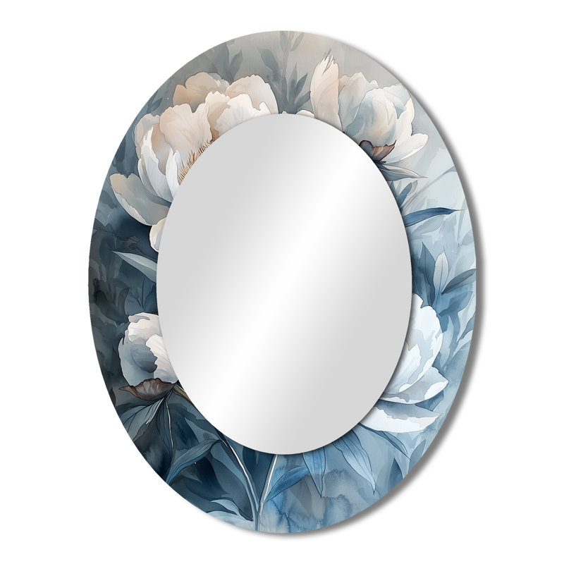 Minimalisme ombre pivoines fleurs I - miroir mural ovale blanc, 43 po x 33 po