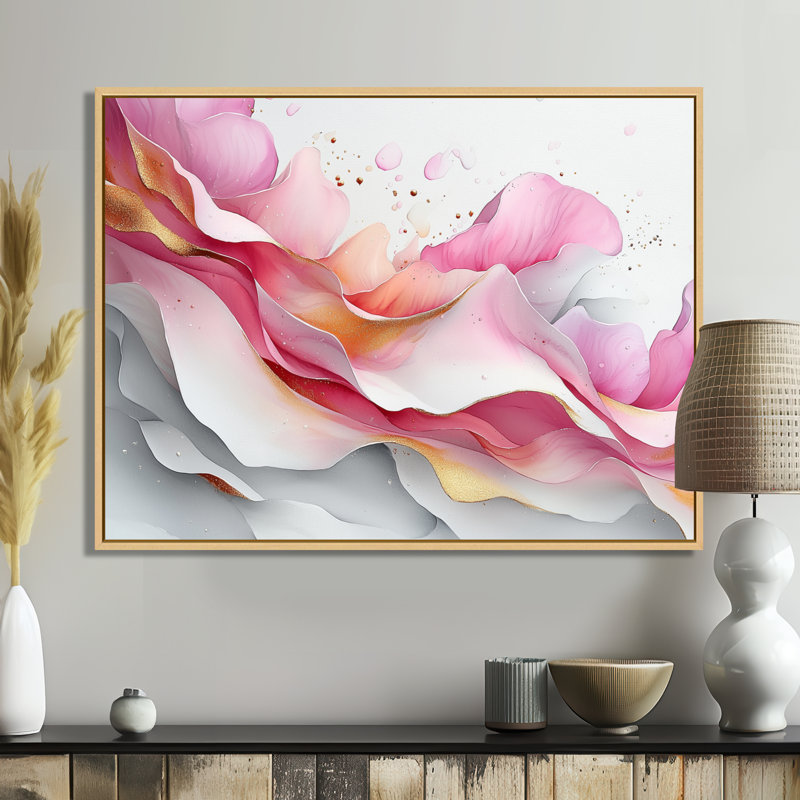 Fondations fluides de Rosa IV - art mural abstrait en marbre, H 12 po x l 20 po, Impression encadrée flottante, Crème, crème