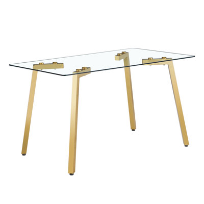 Table de salle à manger en verre moderne minimaliste pour 4 à 6 personnes avec plateau en verre trempé de 0,31 po et pieds en métal plaqué