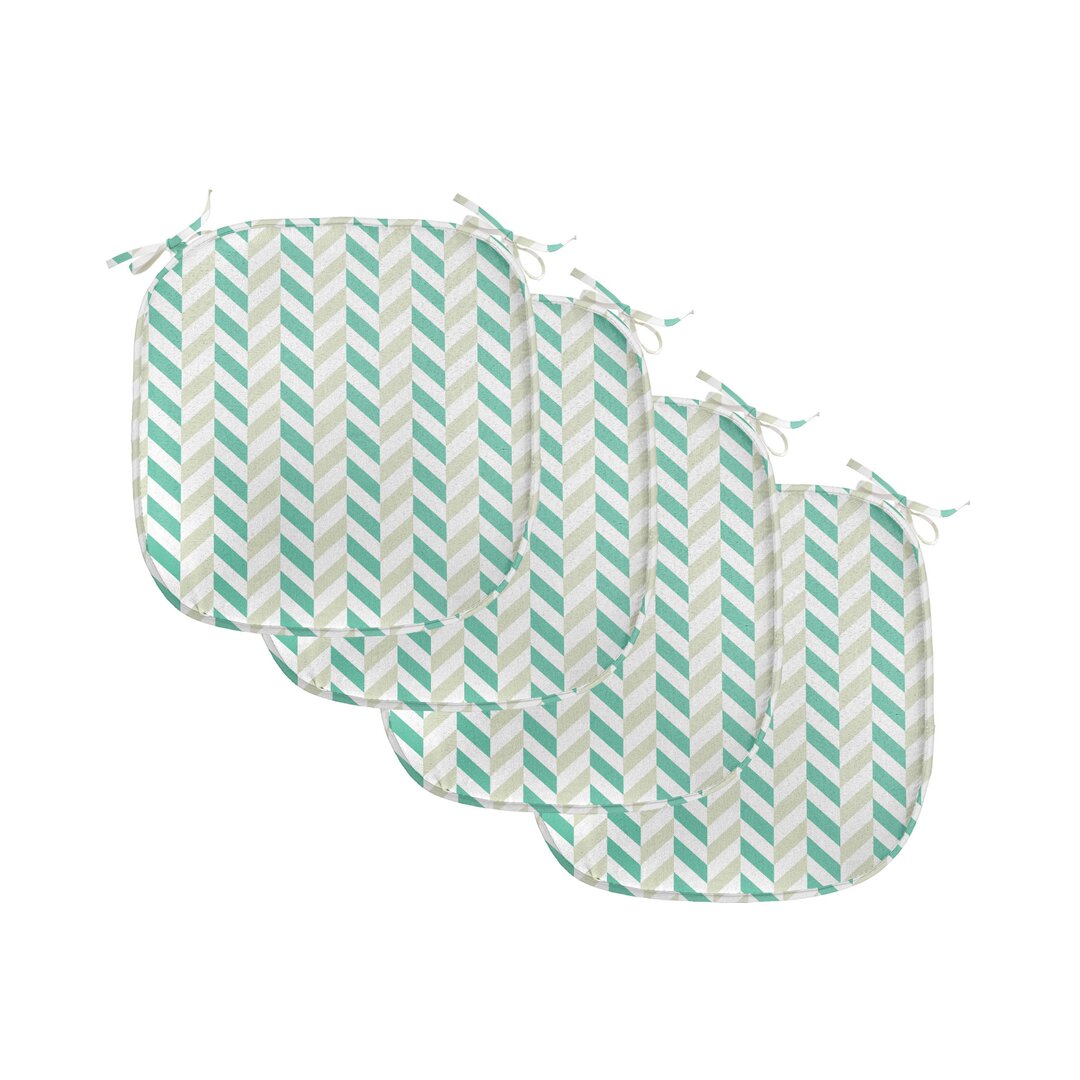 Kissen mit Riemen für Küchensitze, Herringbone Frühling, Sea Green Eggshell Weiß