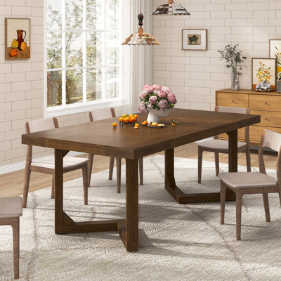71 Inch Solid Wood Dining Table For 4-8 People, Farmhouse Rustic Real Wood Kitchen Rectangular Dinner Table For Dining Room,Home Office
