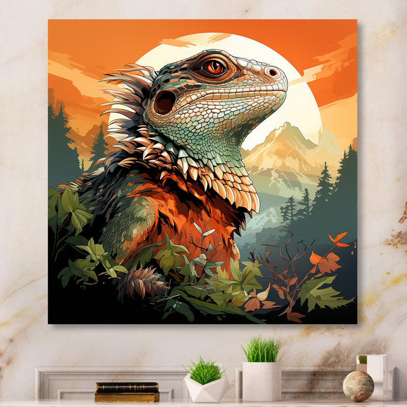 Forêt, lézard, art mural, H 30 po x l 30 po x P 1,5 po, Toile tendue