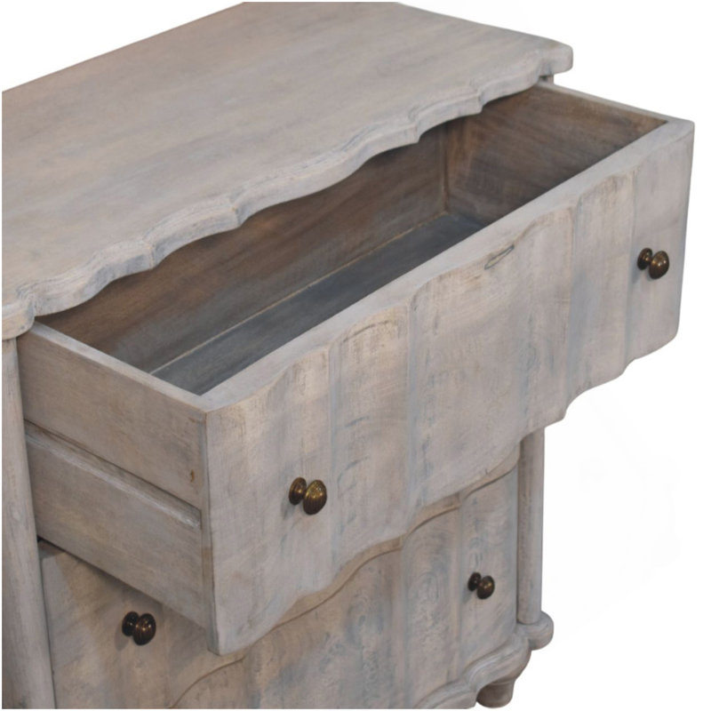 Commode courbée en bois massif, gris, 3 tiroirs