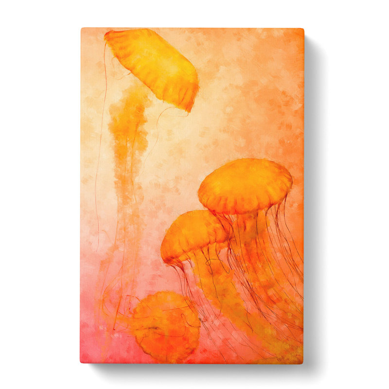 The Orange Jellyfish - Wrapped Canvas Painting, 76cm H x 50cm W x 3cm D