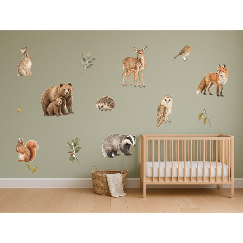 Woodland Family Wall Decals, Set of 15 Peel and Stick Nursery Wall Stickers, Satin Finish Removable Kids Room Wall Art, 20"W x 20"H (50 x 50 cm)