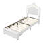 UK Single Princess Bed With LED Crown Headboard & Storage Drawer, Pink & White Faux Leather-1057251433