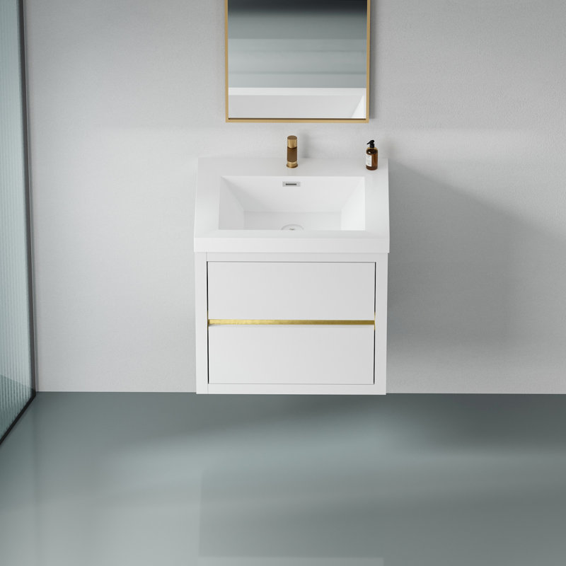 Meuble-lavabo mural avec lavabo, armoire de rangement flottante avec tiroirs à fermeture en douceur