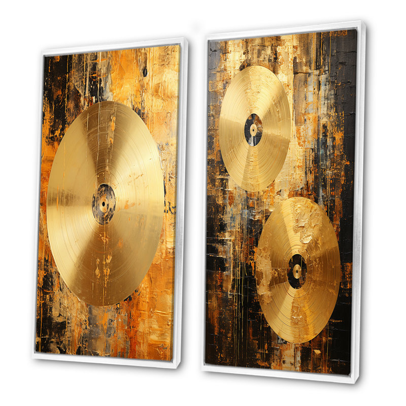 Cymbale symphonie dorée - ensemble de 2 reproductions d'art mural musical, Cadre blanc, H 28 po x l 25 po