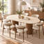 Table de salle à manger ovale moderne avec dessus en pierre et piètement en bois massif, idéale pour la cuisine et la salle à manger. Table rectangulaire pour 6 personnes.-958525168-953297698-929666107