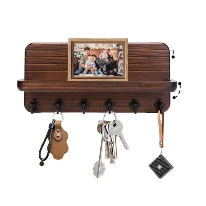Wood Wall Organizer with Key Hooks, Brown
