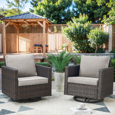 Kaelahni Outdoor Patio Wicker Swivel Glide Rocker Chair With Cushions (2-Pack) by Latitude Run