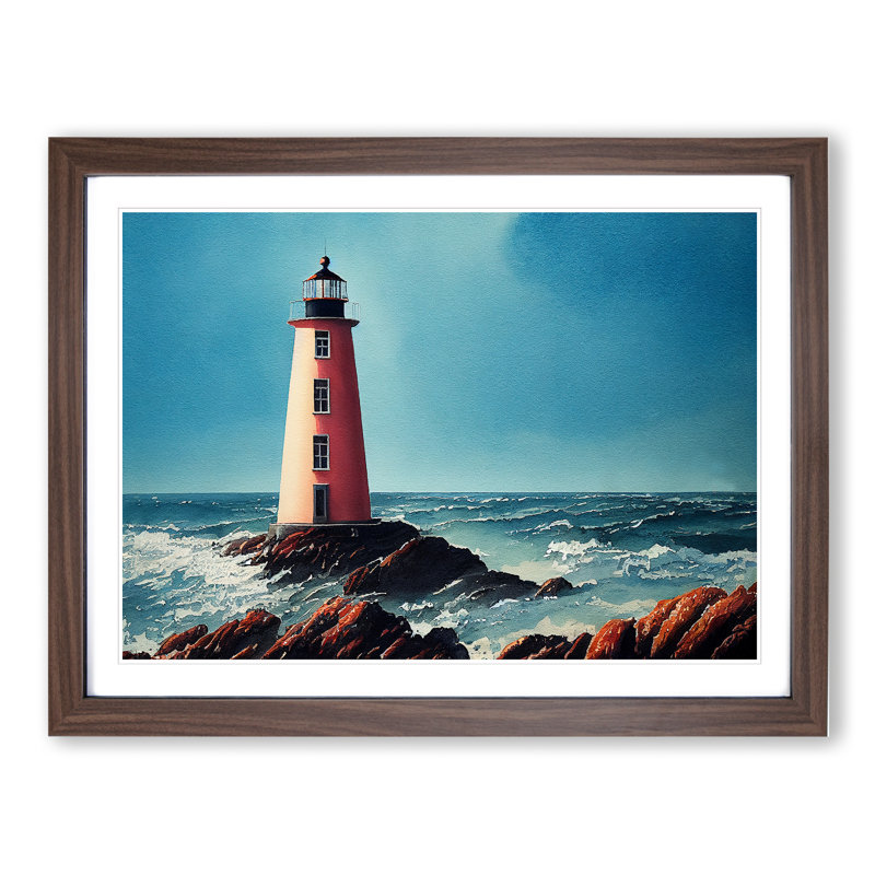 Lighthouse Watercolour Vol.1 - Single Picture Frame Print, 46cm H x 64cm W, Brown