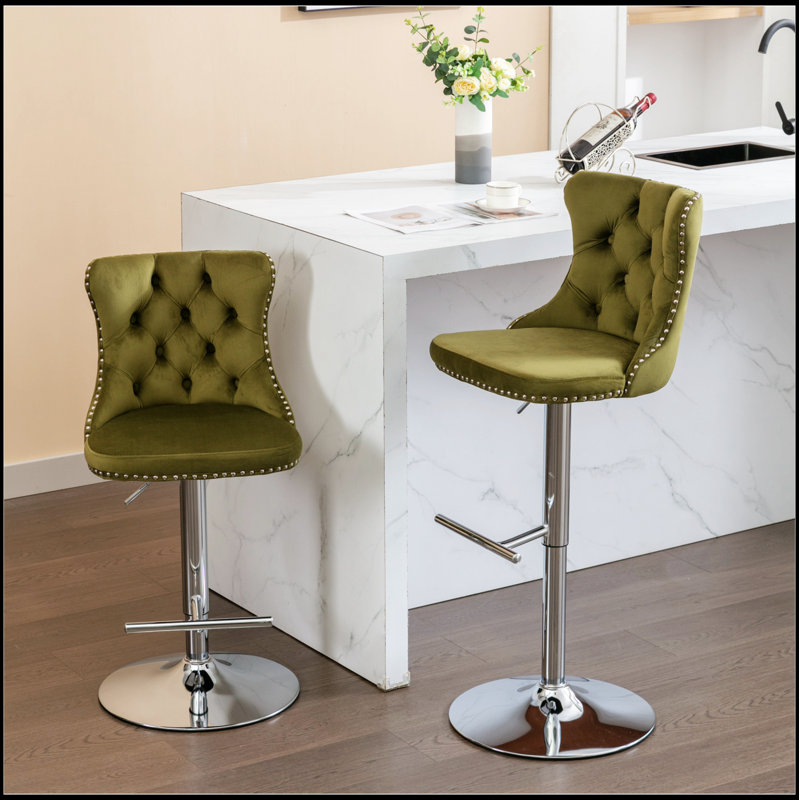 Tabourets de bar pivotants en velours à hauteur réglable de 25 à 33 pouces, base chromée moderne pour plus de confort et de style