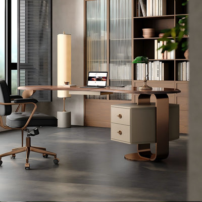 Brown Unique Pea Shape Modern Desk
