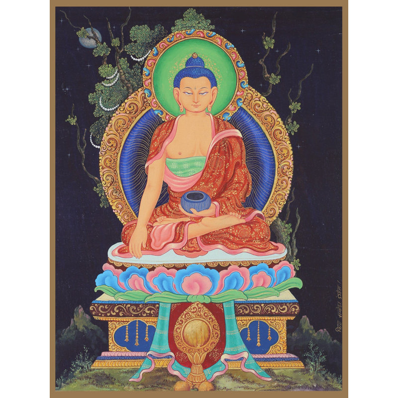 Bouddha Newari Shakyamuni (Thangka sans brocart) | Aquarelle sur coton
