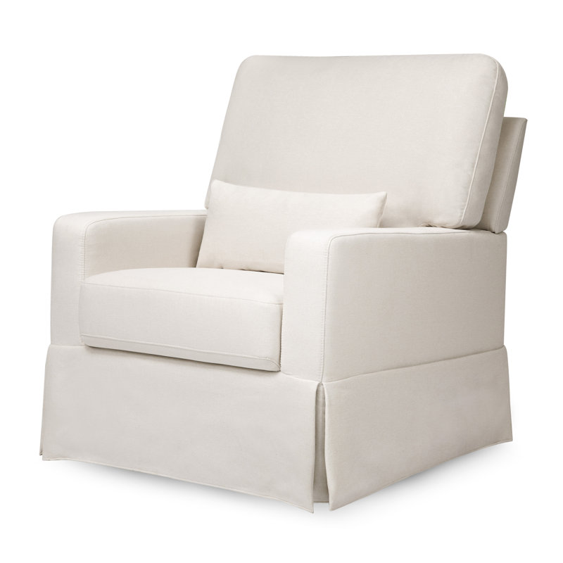 Cream Eco-Weave Swivel Glider Chair with Wood Base
