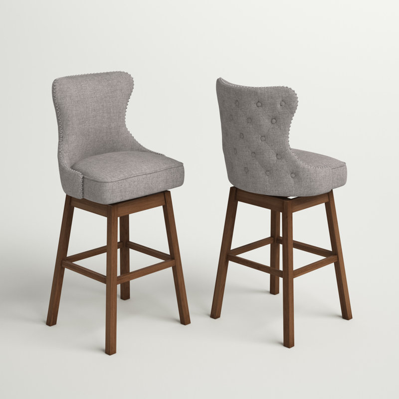 Wadley Swivel Upholstered Bar Stool with Solid Wood Frame, Gray