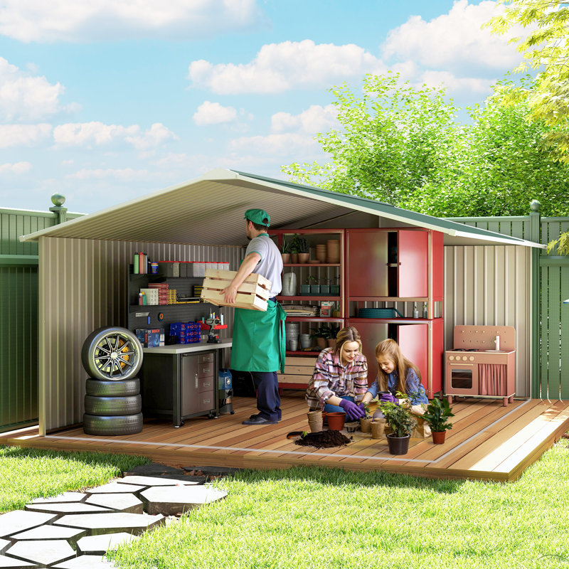 11 ft. W x 13 ft. D Metal Garden Shed, Green