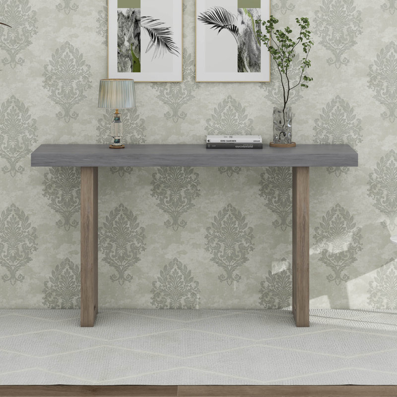 Console en placage de chêne de conception unique avec des formes latérales distinctives, Gris