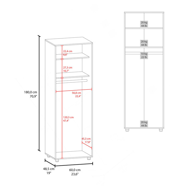 Armoire Pisinemo avec 2 portes et tringle, blanc