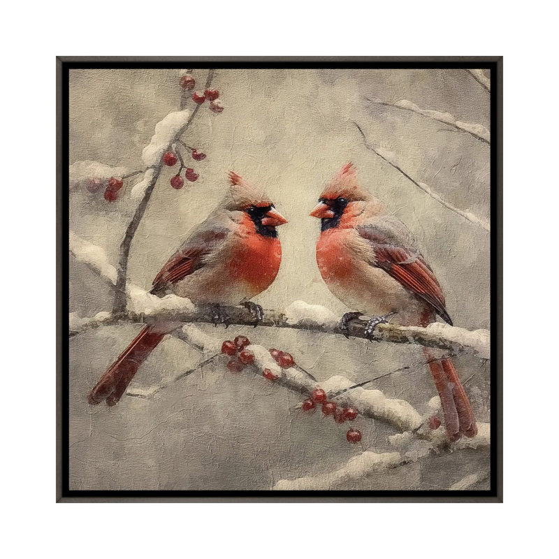Christmas Cardinals - reproduction d'art murale encadrée, Gris, H 37 po x l 37 po, Reproduction encadrée sans passe-partout