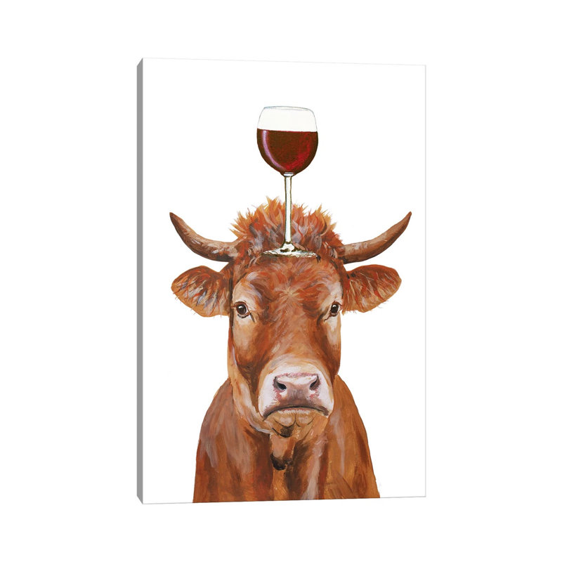 Cow With Wineglass by Coco De Paris - Wrapped Canvas Print, 66.04 cm H x 45.72 cm W x 3.175 cm D