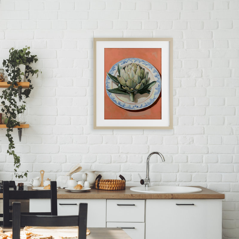 Impression rétro sous verre artichaut sur orange, design par The Prints Vibe, 21 x 17, Harvest Pine Under Glass Framed
