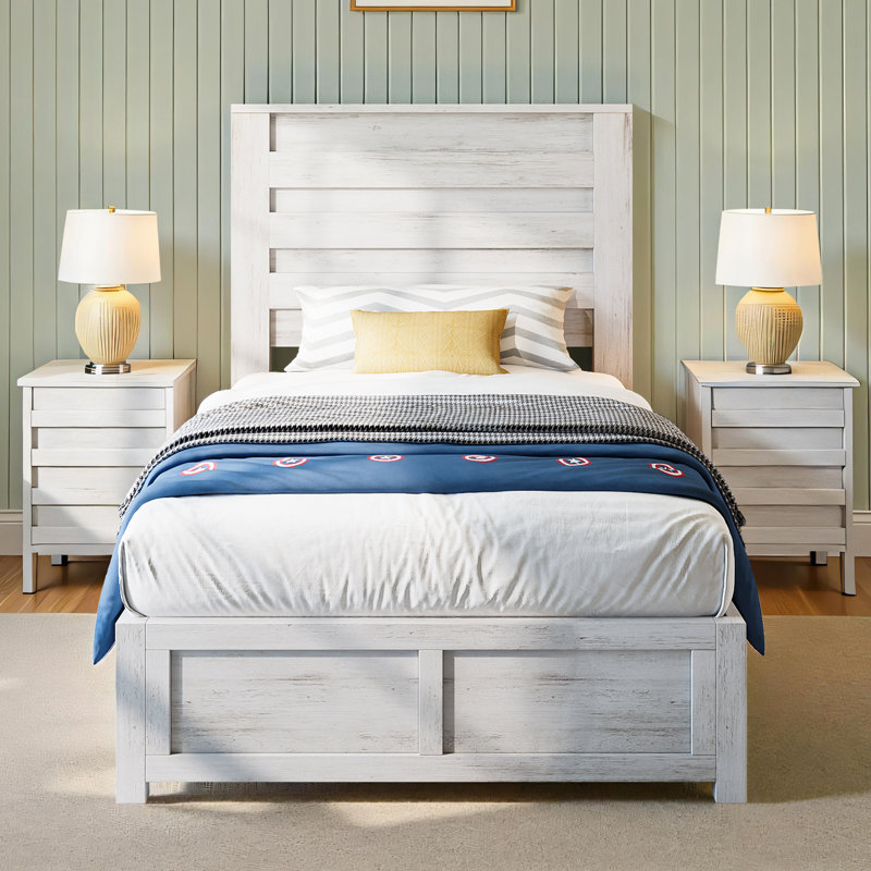 Lit plateforme simple Louby 49 po Louby, Blanc vieilli, Lit simple
