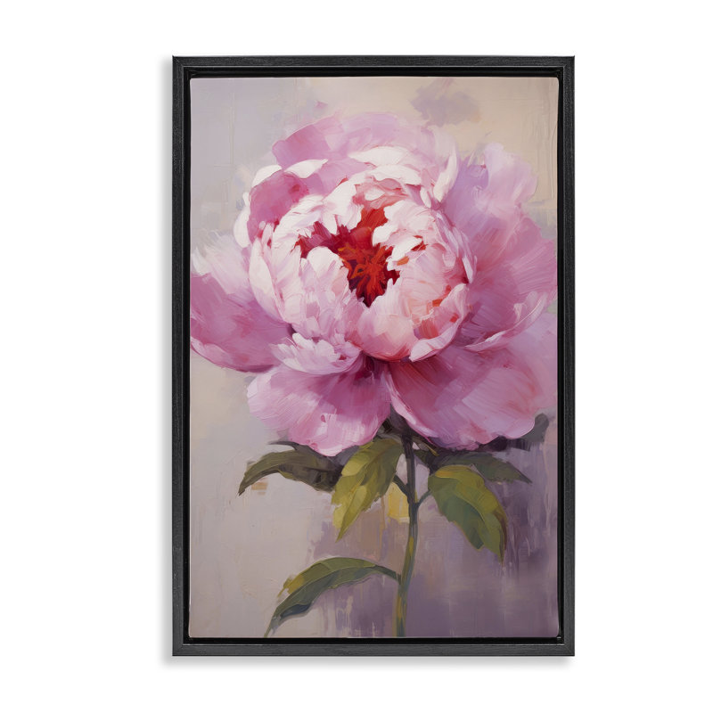 «Blush Pink Peony», toile flottante encadrée par Petals Prints Design, Cadre flottant noir de jais, H 31 po x l 21 po