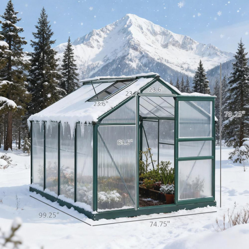 Serre extérieure 6 pi x 8 pi avec gouttière et évent de toit Greenhouse, H 79,3 po x l 74,8 po x P 99,3 po