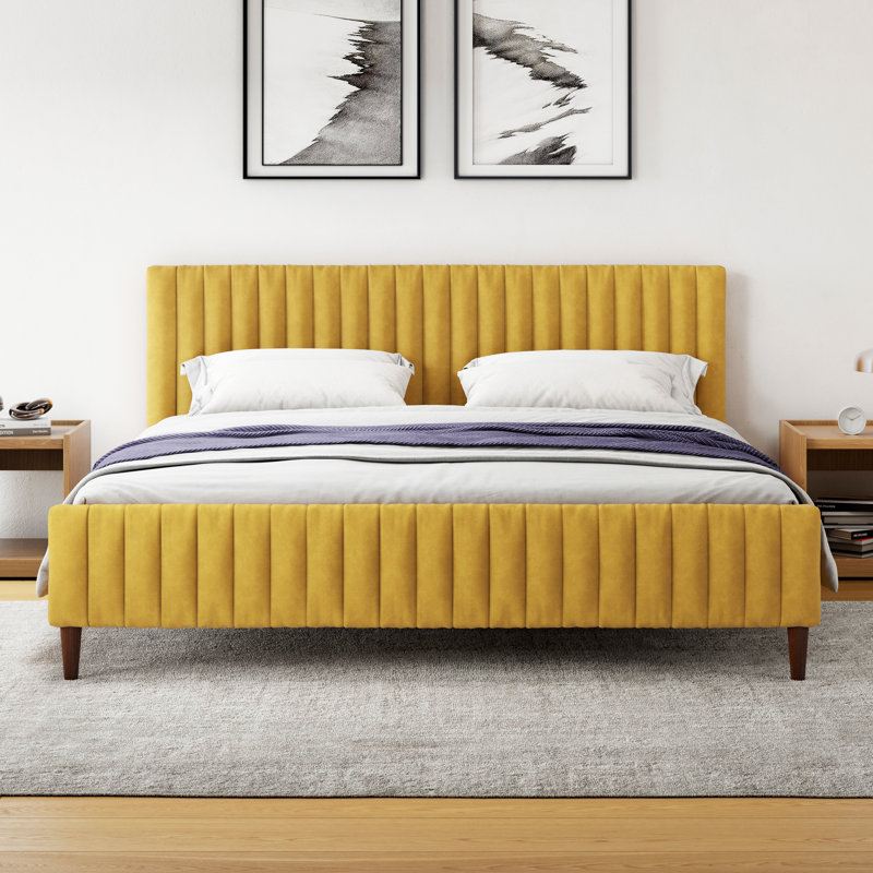 Spencer Catisha Upholstered Tufted Platform Bed, Mustard, King