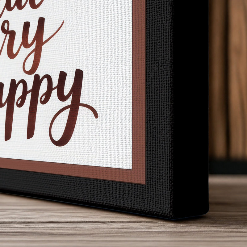Donut Worry Be Happy Typography - Wrapped Canvas, 36x24 - 91.4 x 61.0 cm, Black Border