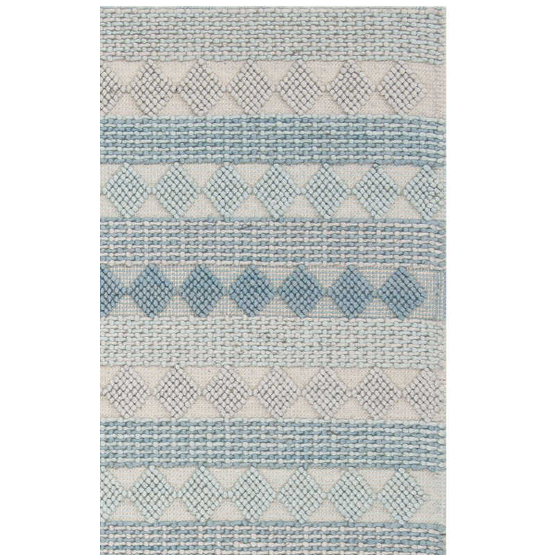 Jacques Natura Hand Loomed Wool/Cotton Geometric Rug in Beige/Blue, Square 6'
