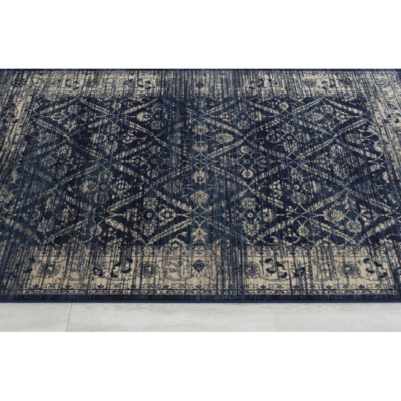 Tapis oriental bleu marine Abbotts, Rectangle 5 pi x 7 pi
