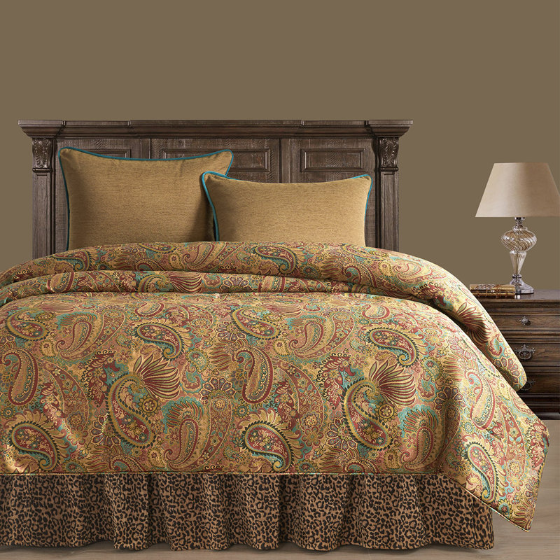 San Angelo Brown/Red/Blue Paisley Western Rustic Comforter Set, Twin Comforter + 1 Standard Shams + 1 Bed Skirt
