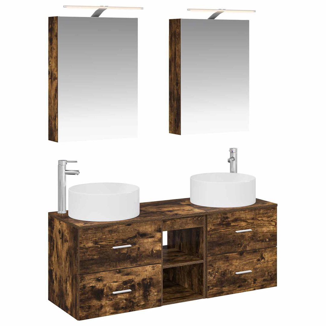 vidaXL Bathroom Furniture Set 5 pcs Engineered Wood and Glass Cabinet Mirror