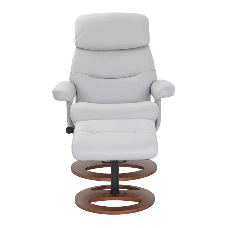 Upholstered Manual Swivel Recliner with Ottoman - 360° Swivel, 132° Recline, Light Gray