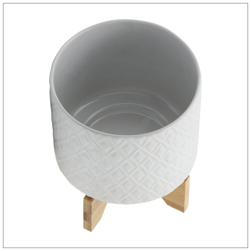 8" DIAMOND PLANTER W/ STAND, WHITE