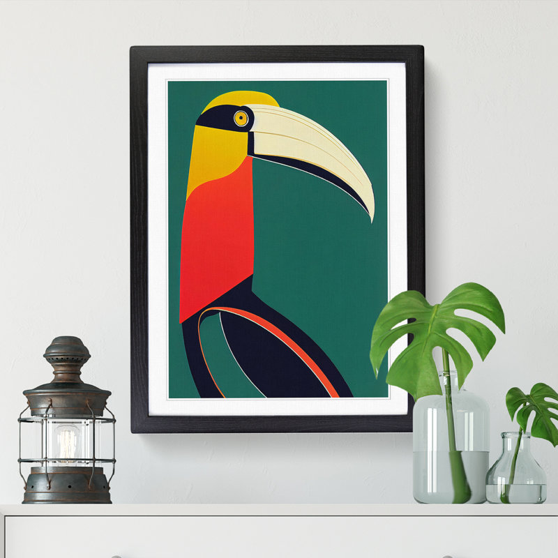 Toucan Deco Style - Wall Art, 46cm H x 34cm W x 2cm D, Oak Framed